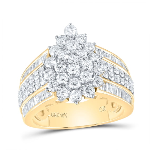 10K Yellow Gold Womens Round Dia. Cluster Ring 2ctw, Women's Size: 5-10