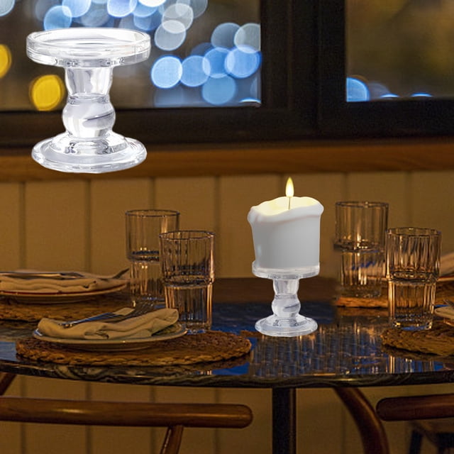 Clear Glass Candlestick Holder for Romantic Dinner Table Decor and Home Ambiance