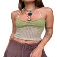 thumbnail image 1 of PENGXIANG Licol Femmes Cami Tops Sans Manches Contraste Couleur Slim Fit Ruched Knit Camisole, 1 of 4