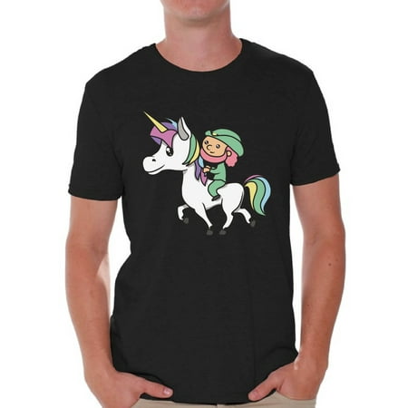 Awkward Styles Leprechaun Riding A Unicorn Tshirt Magical Unicorn Shirts Funny Leprechaun Tshirt for Men Lucky Irish Gifts for Men Proud To Be Irish American St. Patrick's Day Shirts Irish Party