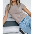 thumbnail image 2 of LAICAIW T-Shirt Court à Manches Courtes pour Femmes, Basique, Ajustement Solide, Col Rond, Sortie, Yoga Décontracté, 2 of 7