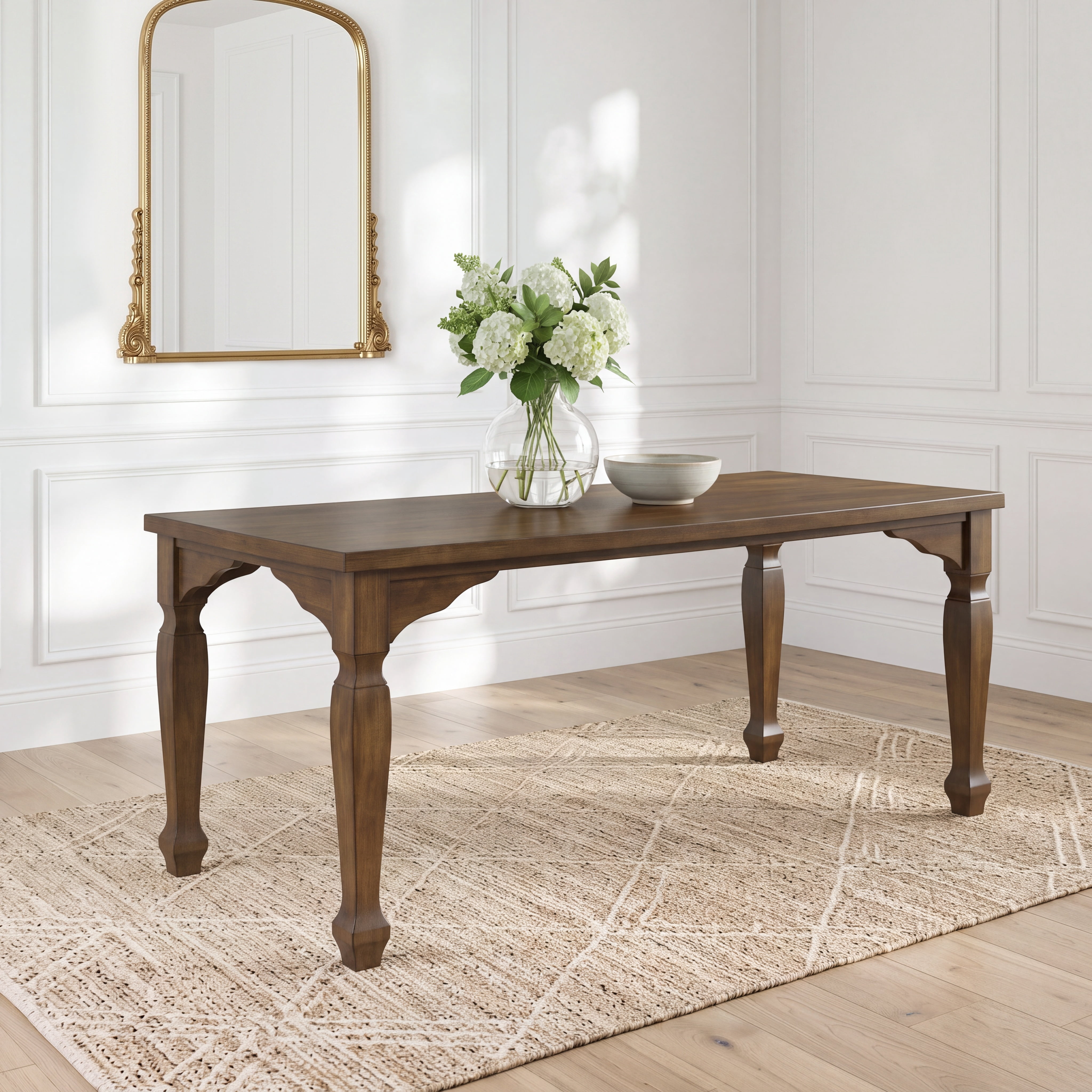 Roundhill Furniture Rowan 6-Piece Dining Set, 72-inch Dining Table with 4 Chairs and Bench, Walnut Finish
