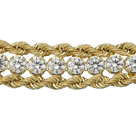 Sterling Silver & 18K Gold-Plated Cubic Zirconia Accent Rope Bracelet, 7.5