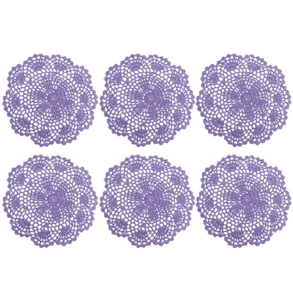 WVARK 6Pcs 8 Inch Handmade Crochet Cotton Table Mats Insulated Flower Lace Coasters for Wedding Party(Light Purple)