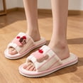thumbnail image 4 of NexTorq Striped Dachshund Fuzzy Open Toe Slippers for Women Wide Large Size Slip On Indoor Bedroom House Slippers Soft Fluffy Comfort Womens Home Footwear, Pink, 7, 4 of 9