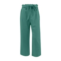 Admvng Baggy Sweatpants for Women Casual Solid Cotton Linen Drawstring Elastic Waist Long Wide Leg Pants, Size S-3XL
