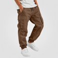 thumbnail image 2 of DJDLJWCJ Boys Jogger Cargo Pants Solid Color Elastic Waist Casual Pants Multi-pocket Outdoor Hiking Pants Brown Size 7, 2 of 8