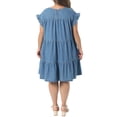 thumbnail image 3 of Agnes Orinda Women's Plus Size Denim Dress Pleated Ruffle Sleeve Flowy Swing 2026 Summer Casual Jean Midi Babydoll Dresses with Pocket 1X Light Blue, 3 of 6