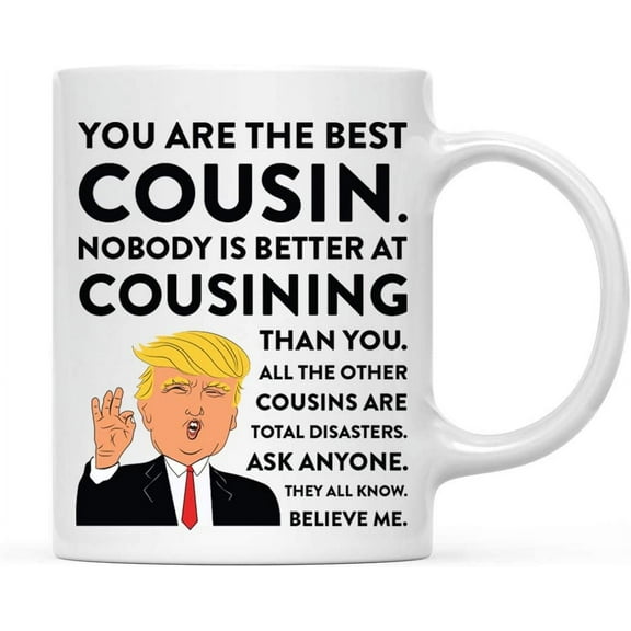 CTDream 11oz. Funny President Trump Coffee Mug Gift, Best Cousin, Cousining, 1-Pack, Includes Gift Box, Birthday Christmas Novelty Ideas for MAGA Republican Democrats