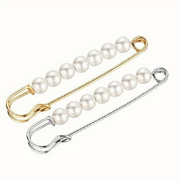 4-Pack Elegant Faux Pearl Brooch Pins – Gold & Silver Scarf Clips for Women, Stylish Shawl Clasps & Hijab Fasteners for Dresses, Coats & Everyday Wear