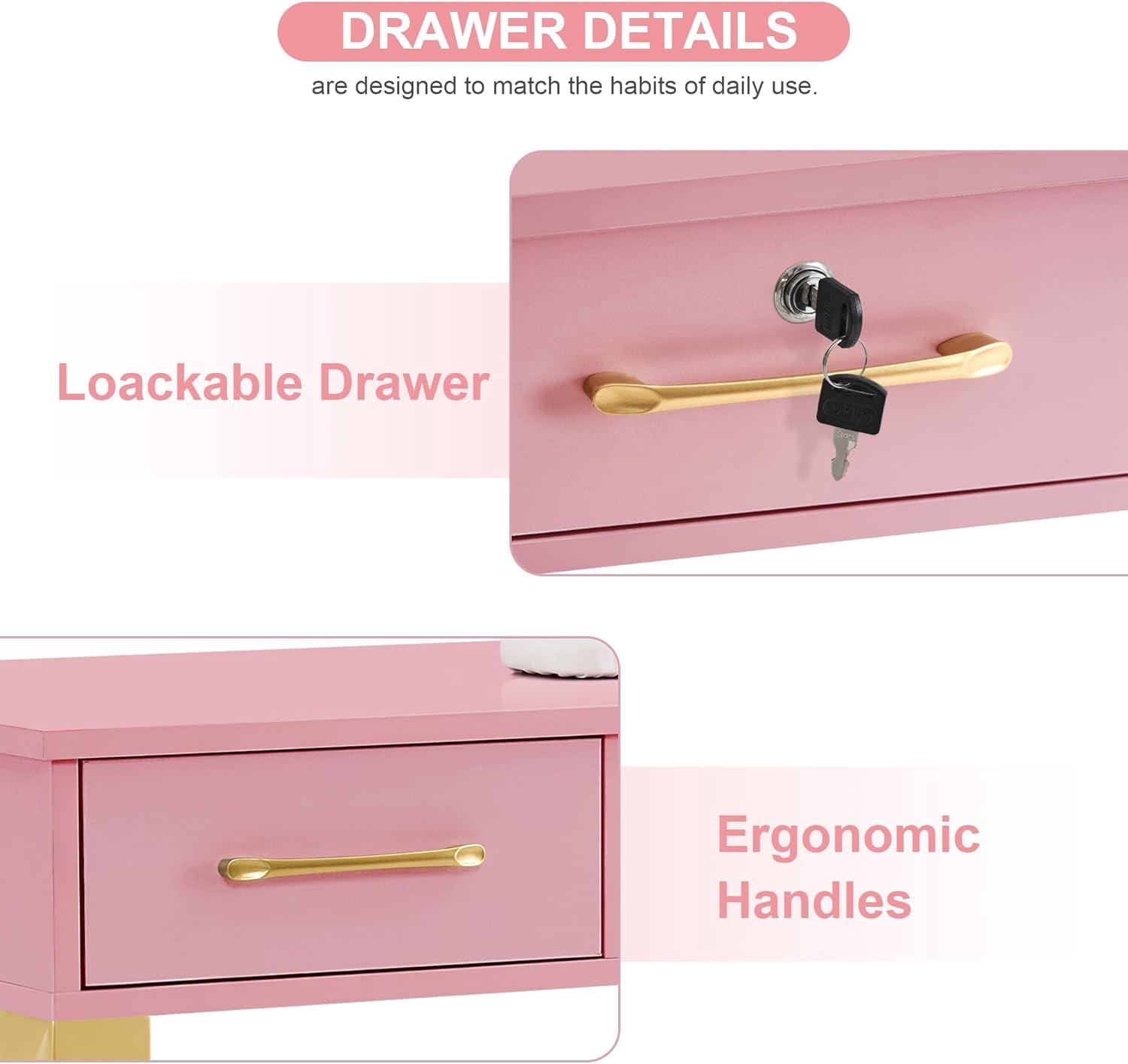 BarberPub Makeup Vanity Desk with Drawers, Manicure Table with Storage Cabinet