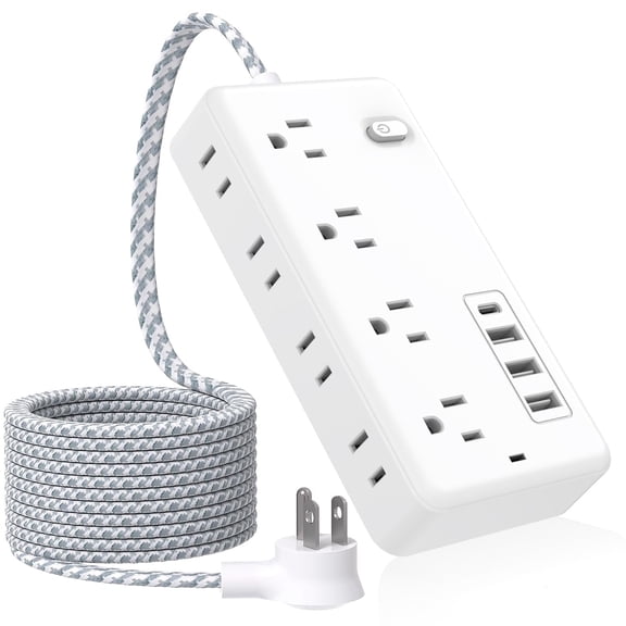 8 Outlets Power Strip with 3 USB Ports/1 Type-C Surge & Lightning Protection Fast Charging & Space-Saving Upgraded braided thread for greater stability 10FT