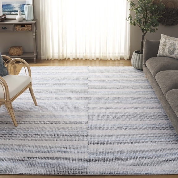 SAFAVIEH Ebony Jayna Geometric Striped Area Rug, Ivory/Blue, 8' x 10'