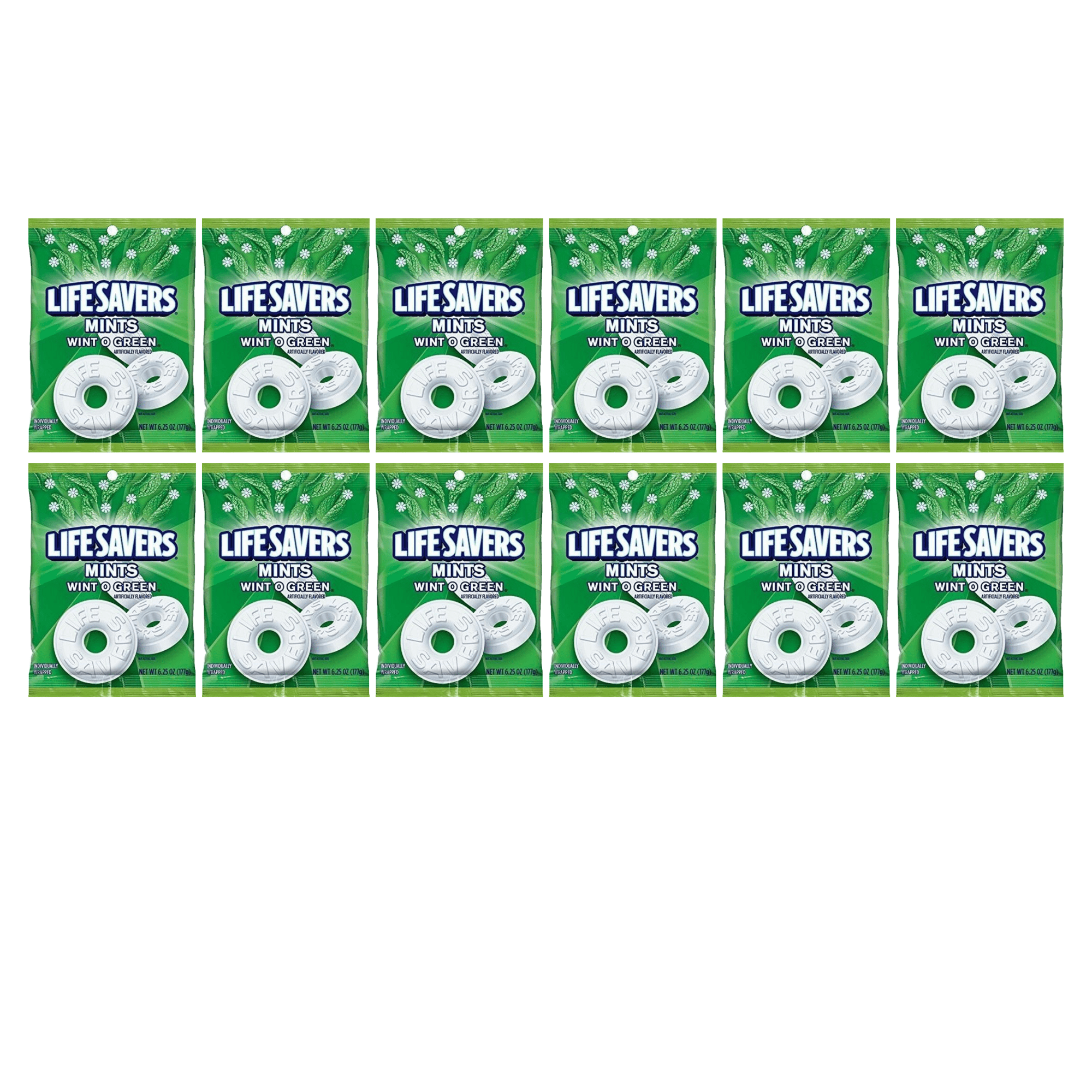 LIFE SAVERS WINT-O-GREEN Bag 6.25 Ounce Fresh Individually Wrapped (Pack of 12 BOXED CASE) Great For Convenience Stores Retailers Or Just Stock Up.