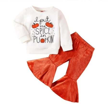 

WUXIAN Toddler Girls Long Sleeve Halloween Pumpkin Tops And Pants 2PCS Outfits Trousers Set Children Trousers Infants Baby Relaxed Fit Dailywear