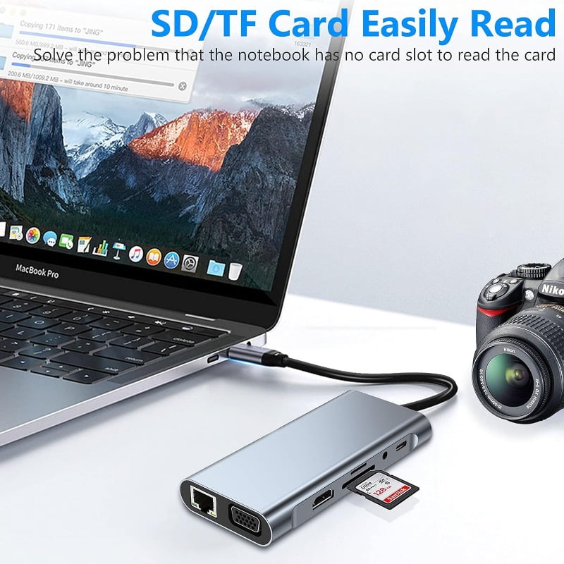 USB C Multiport Hub, 11 in 1 Docking Station with 4K HD, VGA, 1000 RJ45 Ethernet, PD Charging, USB 3.0/2.0, SD/TF Card, Universal Hub, Compatible with MacBook, Dell, Lenovo Surface Laptops