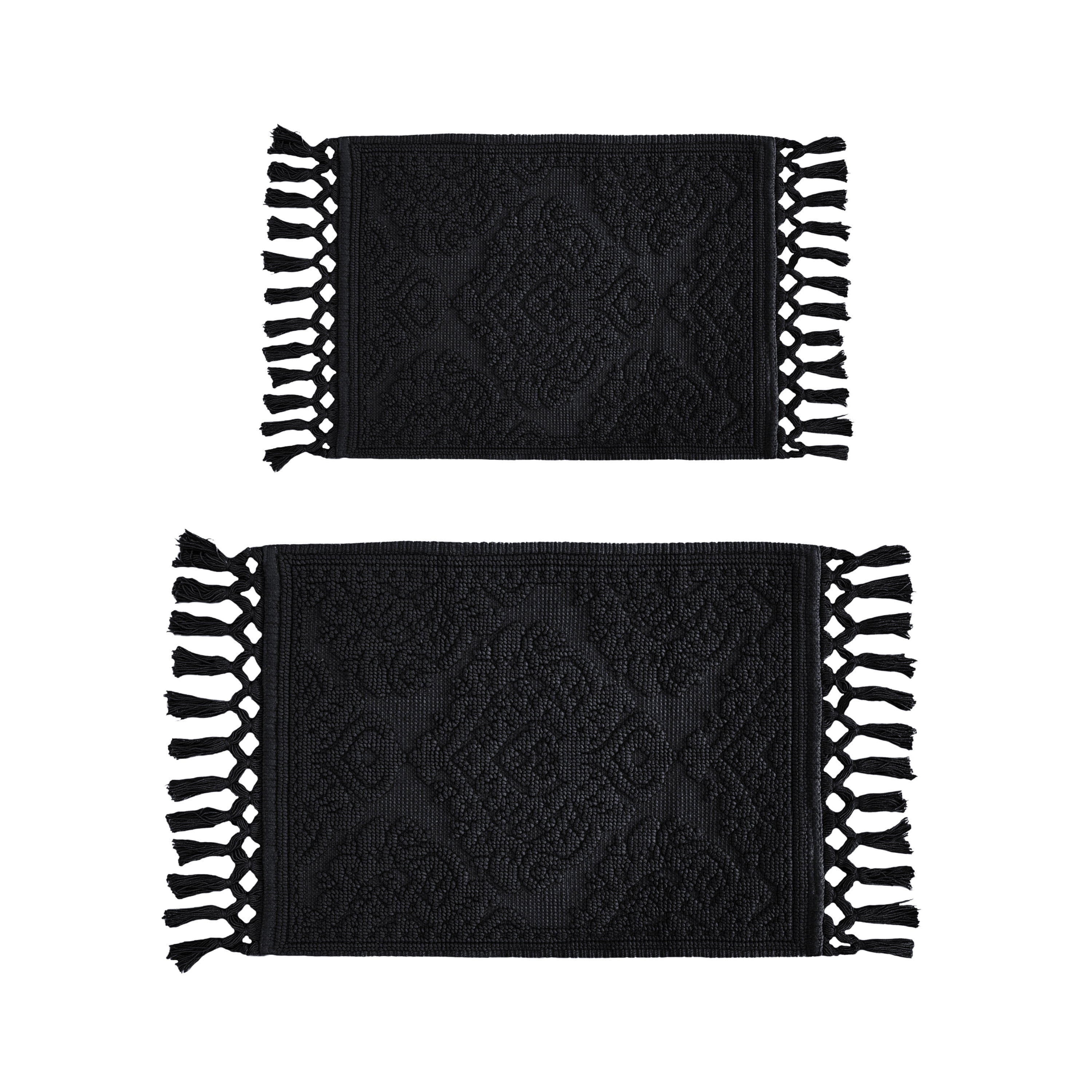Jean Pierre Ricardo Cotton Fringe 2-Piece Bath Rug Set, Black