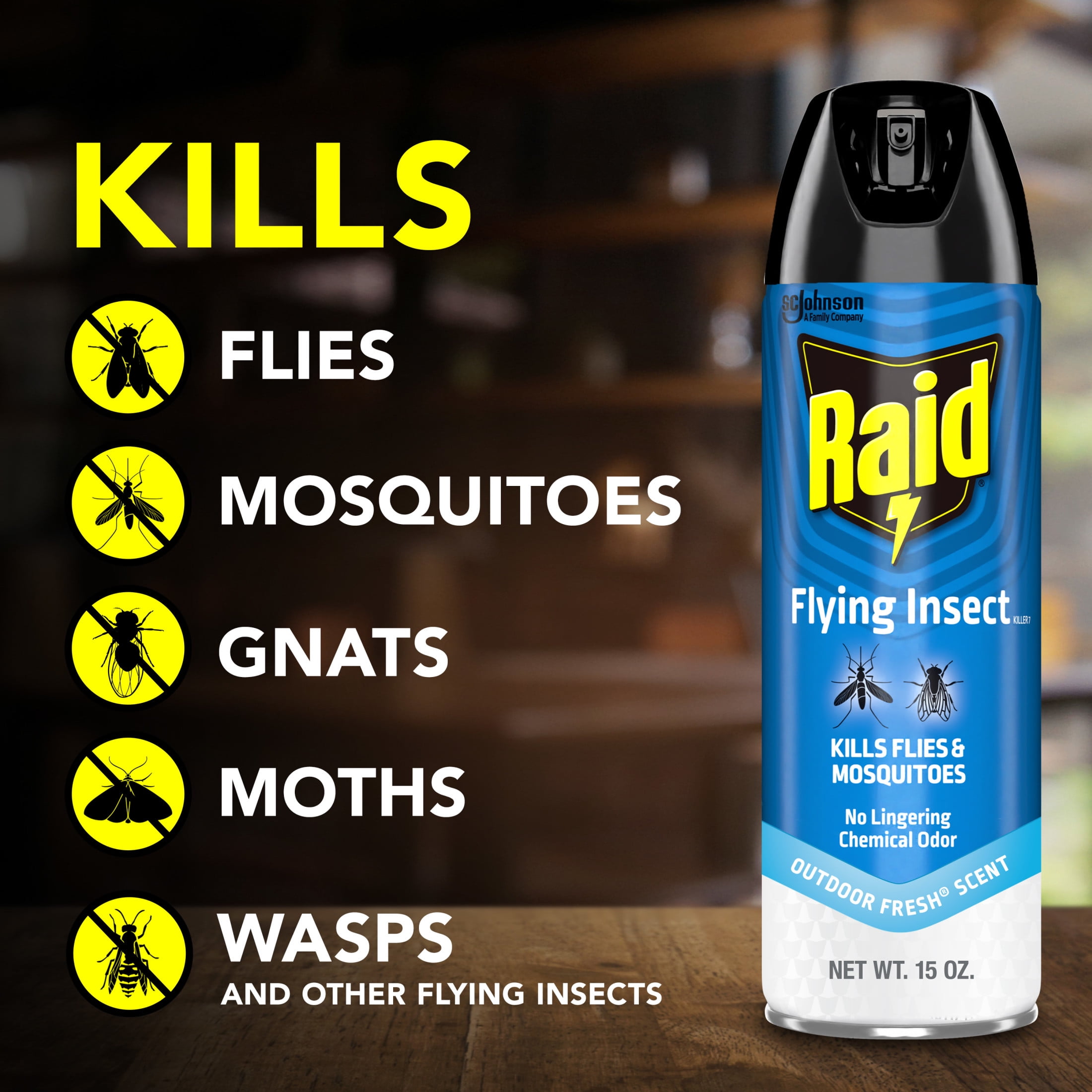 (5 pack) Raid Flying Insect Killer Bug Spray 7, Get Rid of Flies & Other Bugs Indoors & Out, 15 oz, 2 Count