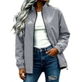 thumbnail image 2 of XUNKUSGA Rain Jacket Women Waterproof Fashion Full Zip Stand Collar Womens Windbreaker Jacket Casual Loose Women Rain Jacket with Adjustable Hem Drawstring,Gray,XL, 2 of 9