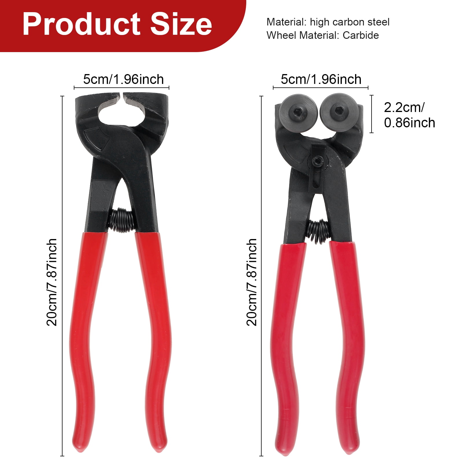 2 Pcs Glass Tile Nippers Set with Handle Heavy Duty Wheeled Glass Mosaic Nipper and Hd Ceramic Tile Nipper for Cutting Glass Mosaic Ceramics Stone Metal