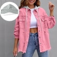 thumbnail image 3 of Otntypg Women's Oversized Denim Jacket Casual Patchwork Long Sleeve Full Button up Vintage Jean Jacket Top Drawstring Detachable Hooded Outwear Coat with Pockets Pink XXL, 3 of 10
