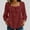 Wine, variant on Womens 3/4 Puff Sleeve Bow Front Top Square Neck 100% Cotton Loose Fit Woven Blouse,Size L