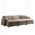 thumbnail image 5 of Modern Tan Corduroy 3-Seater Sofa with 3 Ottoman Beds (220×80×75cm), 5 of 14