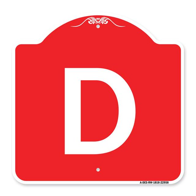 SignMission A-DES-RW-1818-22958 18 x 18 in. Designer Series Sign - Sign with Letter D , Red & White