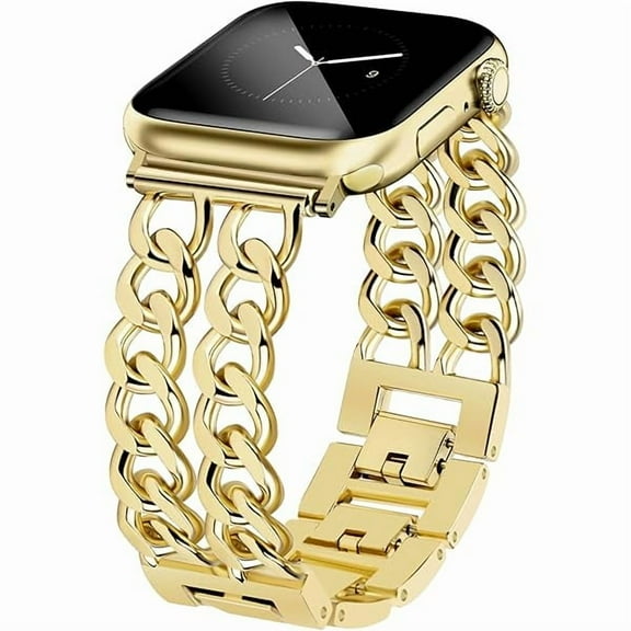 lulufa Gold Watch Bands for Women Compatible with Apple Watch Band 38mm 40mm 41mm 42mm (S10) Adjustable Metal Band Cowboy Steel Chain Bracelet for iWatch Series1/2/3/4/5/6/7/8/9/10/SE (No Case)