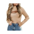 thumbnail image 3 of Liacowi 2Pcs Women Cutout Knitted Sweater Long Sleeve Turtleneck Shrug Crop Jumper + Ribbed Sling Vest Tops, 3 of 7