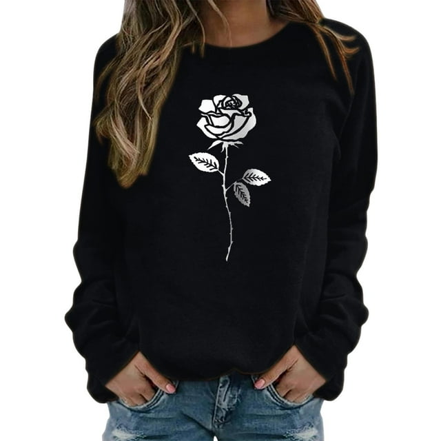 HNMKIU Chandail en Molleton Col Rond Femme Imprimé Col Rond Ajusté Chandail Décontracté Manches Longues Chemises d'Entraînement Blouse Ample