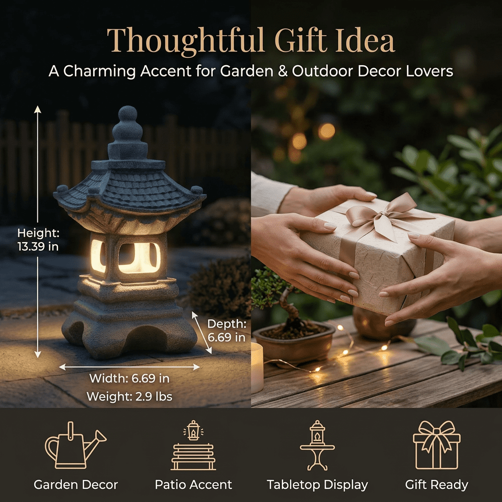 Lumiartisan 13.39in Resin Japanese Pagoda Solar Lantern Garden Statue, Gray