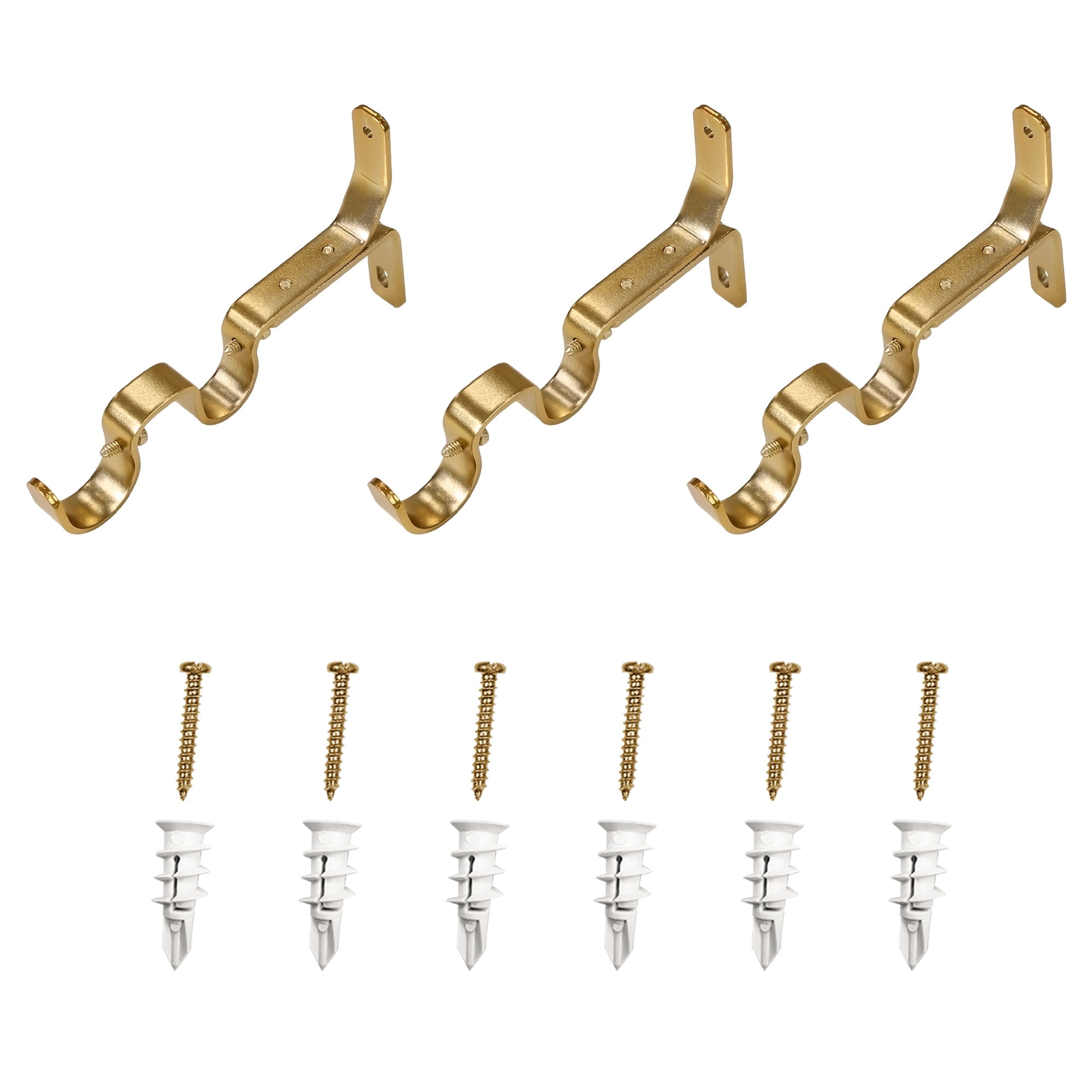 Double Curtain Rod Brackets 1" & 3/4" | 3-Pack | Heavy-Duty Metal Window Hardware for Layered Drapes & Sheers