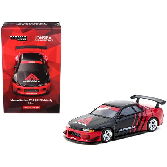 Nissan Skyline GT-R (R32) Widebody "ADVAN" Black and Red "Japan Classic Car Show Special Ed 1/64 Diecast Model by Tarmac Works