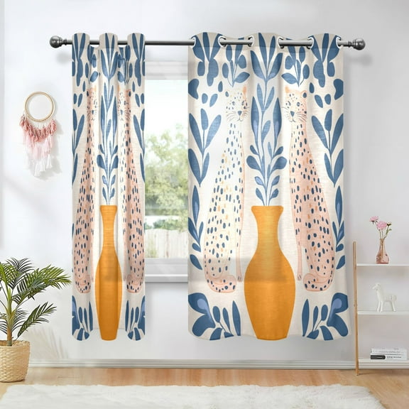 Yayeee Window Curtains Light Filtering 63"x42" Grommet Panel Pair Home Living Room Decor, Leopards Leaves