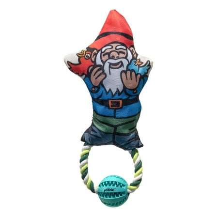 UPC: 0810058051042 | Pronk! Garden Gnome Holding Bird 14-Inch Durable Soft Plush Squeaky Rope Dog Toy