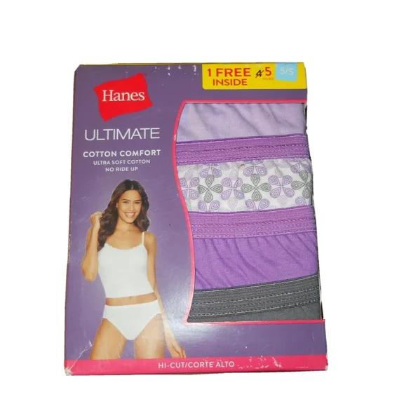 Hanes Ultimate Cotton Comfort Soft Hi-Cut Purple Panties 5 Pairs Size 5/S (B224)