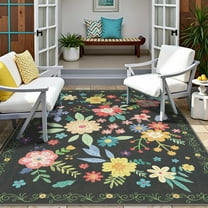 DEORAB 9'x 12' Outdoor Rug Chenille 3-Layers Patio Washable Mat Imitation Silicone Material Camping Garden RV Carpet,BLACK