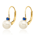 thumbnail image 5 of 14K Solid Yellow Gold 6mm White Round Freshwater Cultured Pearl Blue Sapphire Drop Dangle Earrings September Birthstone Jewelry, 5 of 10