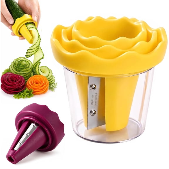 Manual Vegetable Spiralizer and Curler for Rose Flower Carving (Yellow) Vegetable Curler, Carrot Peeler, Spiral Shred Carving Slicer, Kitchen Creative Cut Flower Tool for Carrots, Potatoes, Cucumbe