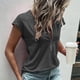thumbnail image 3 of Camiseta casual de verano para mujer, cuello redondo, cremallera, encaje, blusas, túnica suelta, manga corta, 3 of 6