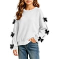 thumbnail image 2 of BLVB Girls Fall Clothes Crewneck Sweatshirt Long Sleeve Cute Bow Pullover Loose Raglan Tops Outfits(White,14-15 Years), 2 of 6