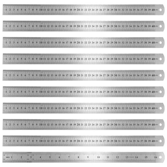 Uxcell 10pcs Stainless Steel Ruler 40cm (15 Inch) Metric Inch Straight End Ruler for Classroom Home Office
