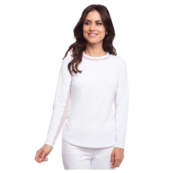 IBKUL Adult Female Crew Neck With Mesh Long Sleeve Top, Color: White, Size: M