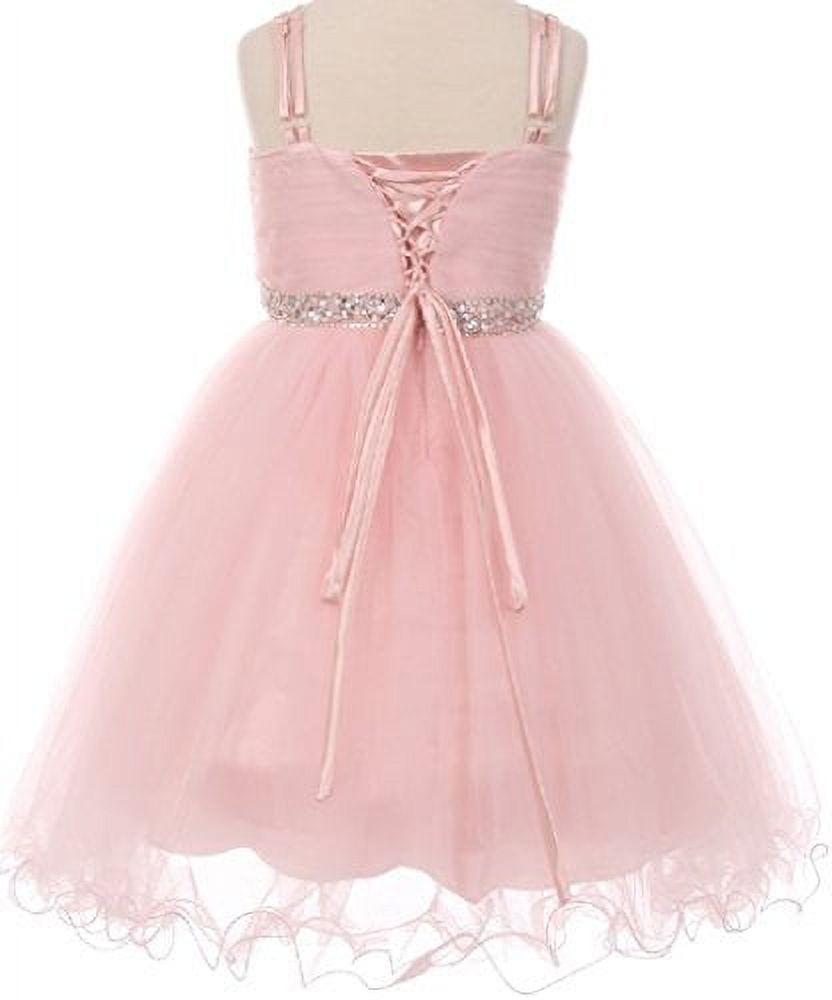 Little Girls Elegant Twist Wired Tulle Rhinestones Beaded Waist Scarf Gown Flower Girl Dress Flower Girl Dress Pink 6 (C50CC19) - image 3 of 5