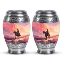 Yatskia Cowboy at Sunset Mini Urn for Adult Ashes Men and Women, Small Funeral Urns for Human Ashes Adult, (Monar Pack of 2, 3 Inch)