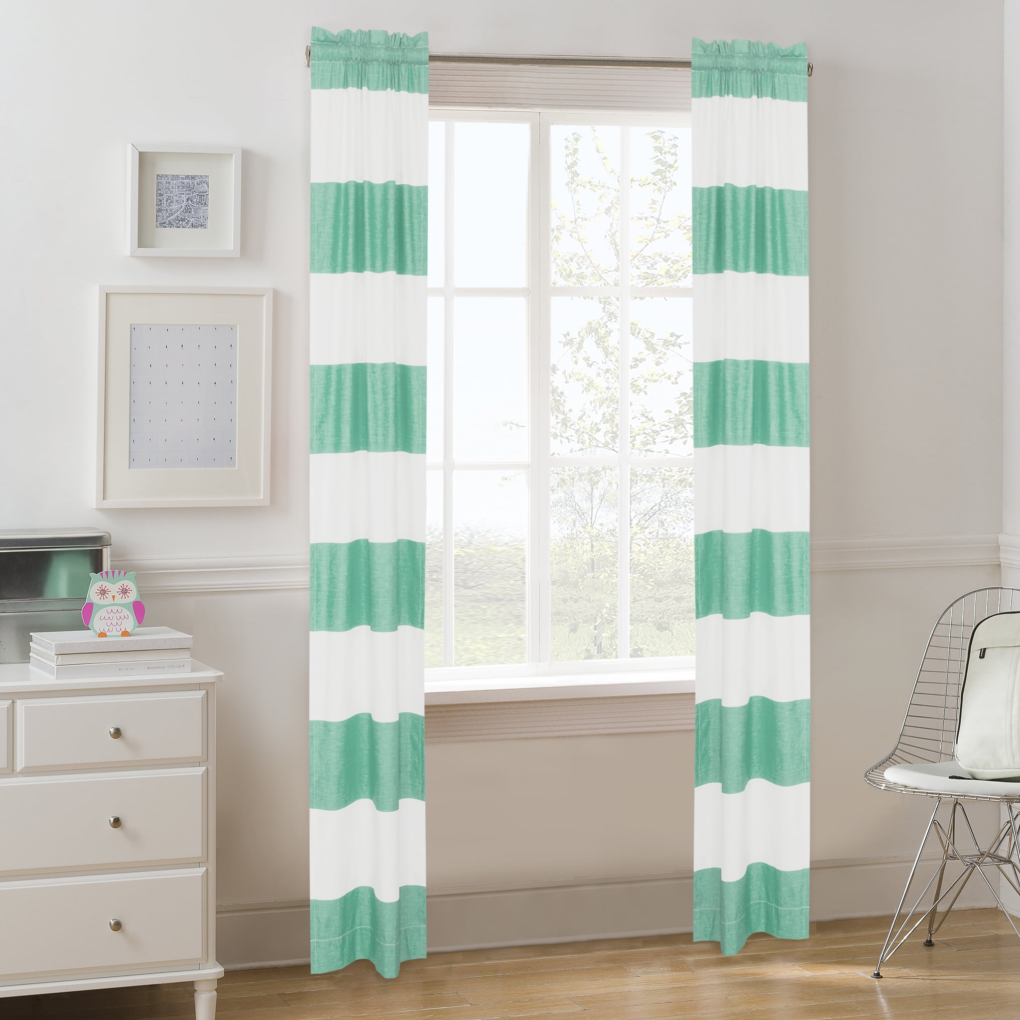 Your Zone Cabana Stripe Room Darkening Curtain Panel Pair, Set of 2, Mint, 30 in W x 84 in L