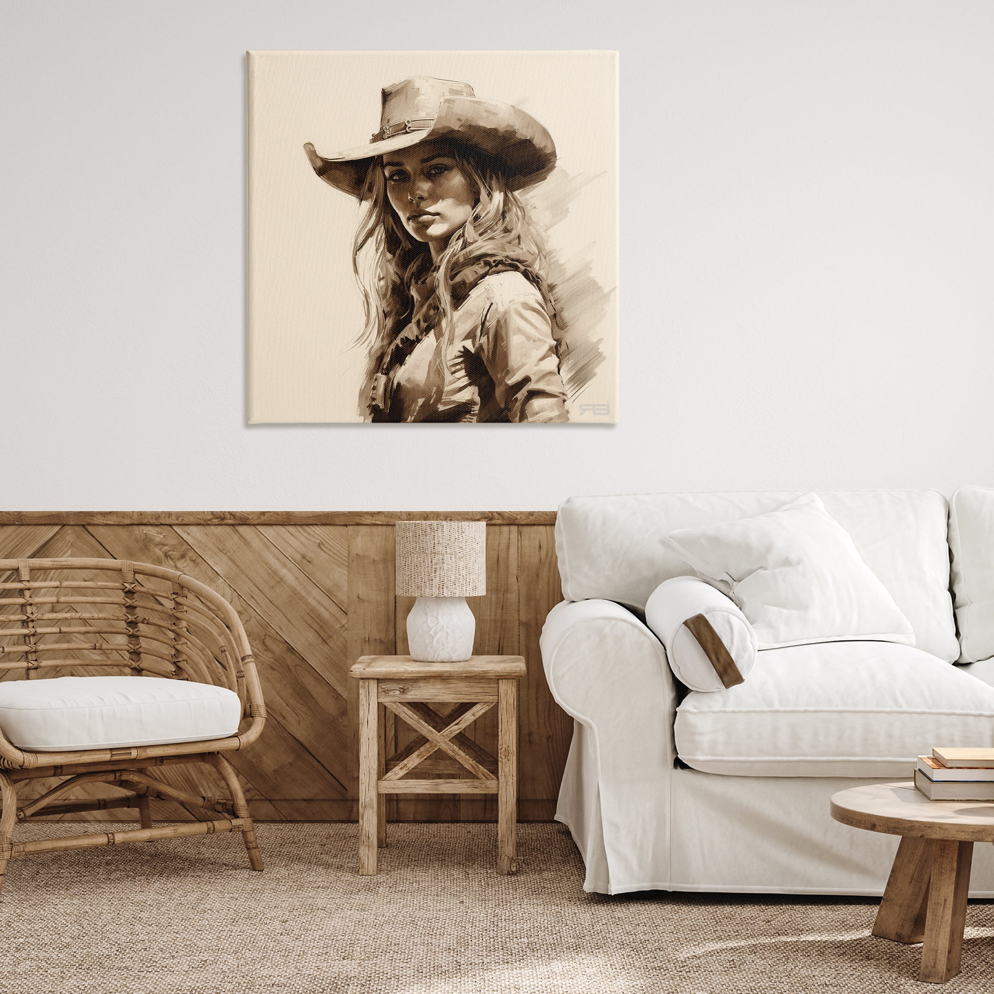 Stupell Industries Western Cowgirl Gaze People Painting Wrapped Canvas Art Print Wall Art, 36 x 36