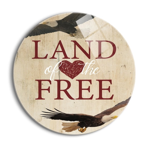 Land Of The Free Tan Woodgrain Eagles 24 inch Glass Round Wall Hanging Sign