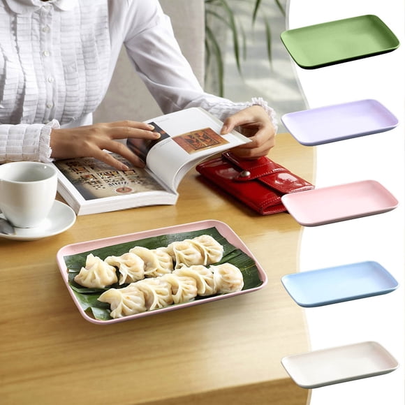 Kadlawus 5Pcs Plastic Plates, Rectangular Serving Tray for Hot Pot Barbecue, Durable Food Trays for Fruit Sausage, Reusable Plastic Dinnerware